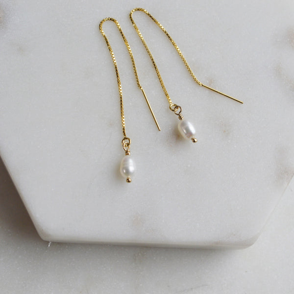 Pearl Threader Earrings - Pink Moon Jewelry 